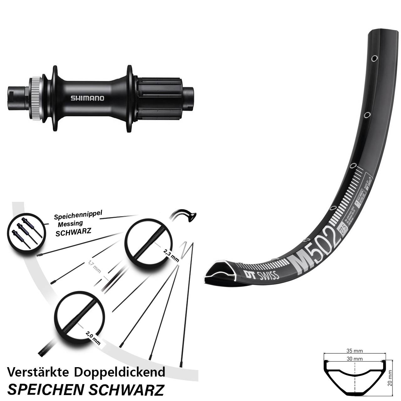 Centerlock Hinterrad 12x142 27,5 Zoll DT Swiss M502 Shimano FH-MT400 8-11 fach HG