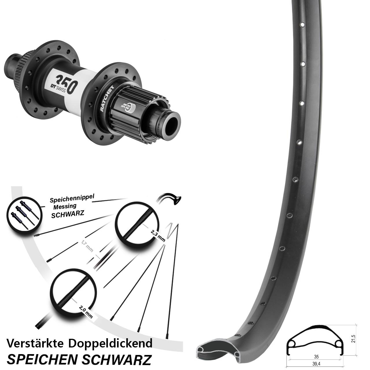 Centerlock Hinterrad 27,5 Zoll Ambrosio E35 DT Swiss 350 Shimano Micro Spline 12x148