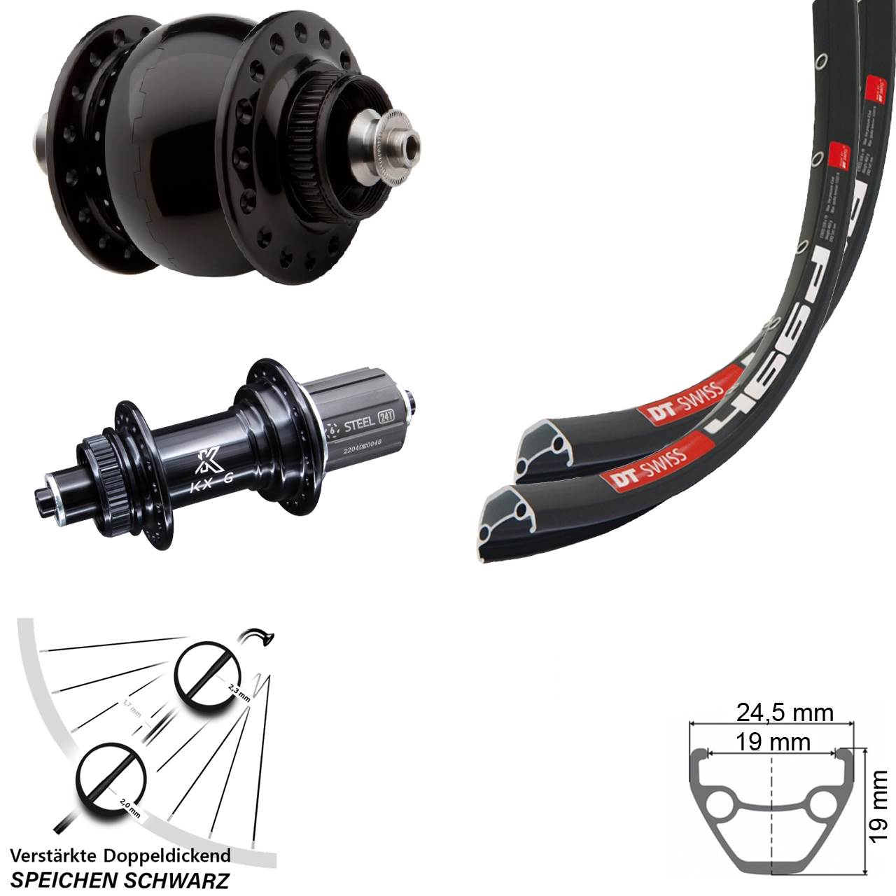 28 Zoll DT Swiss 466d KX-GS verstärkt SON delux Laufradsatz Centerlock QR 8-12 fach HG