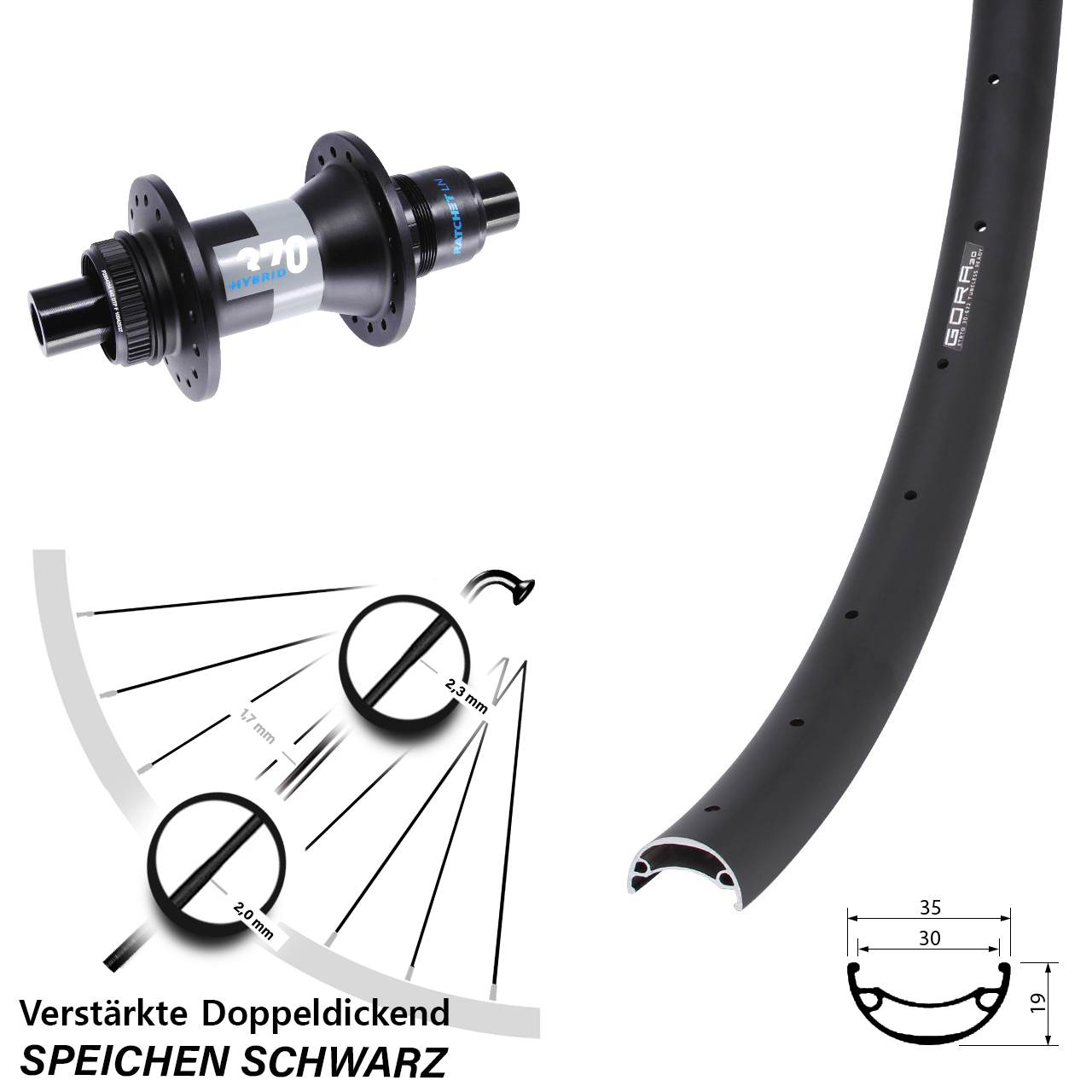 Hinterrad Centerlock 12x148 26 Zoll Gora 30 DT Swiss Hybrid 370 SRAM XD