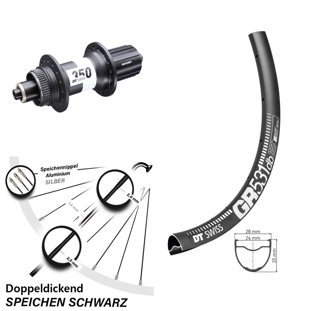 28-29 Zoll Hinterrad Gravel GR 531 DT Swiss 350 Centerlock 5x135 mm Road 11-fach