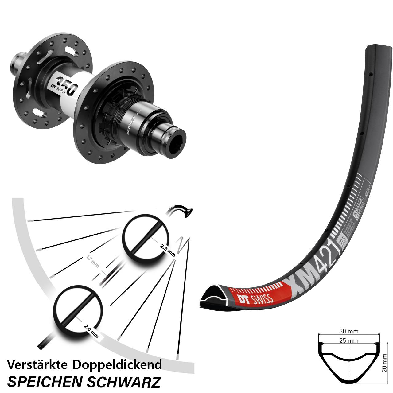 29 Zoll DT Swiss XM421-350 DEG 72 Disc Laufrad 12x148 SRAM XD