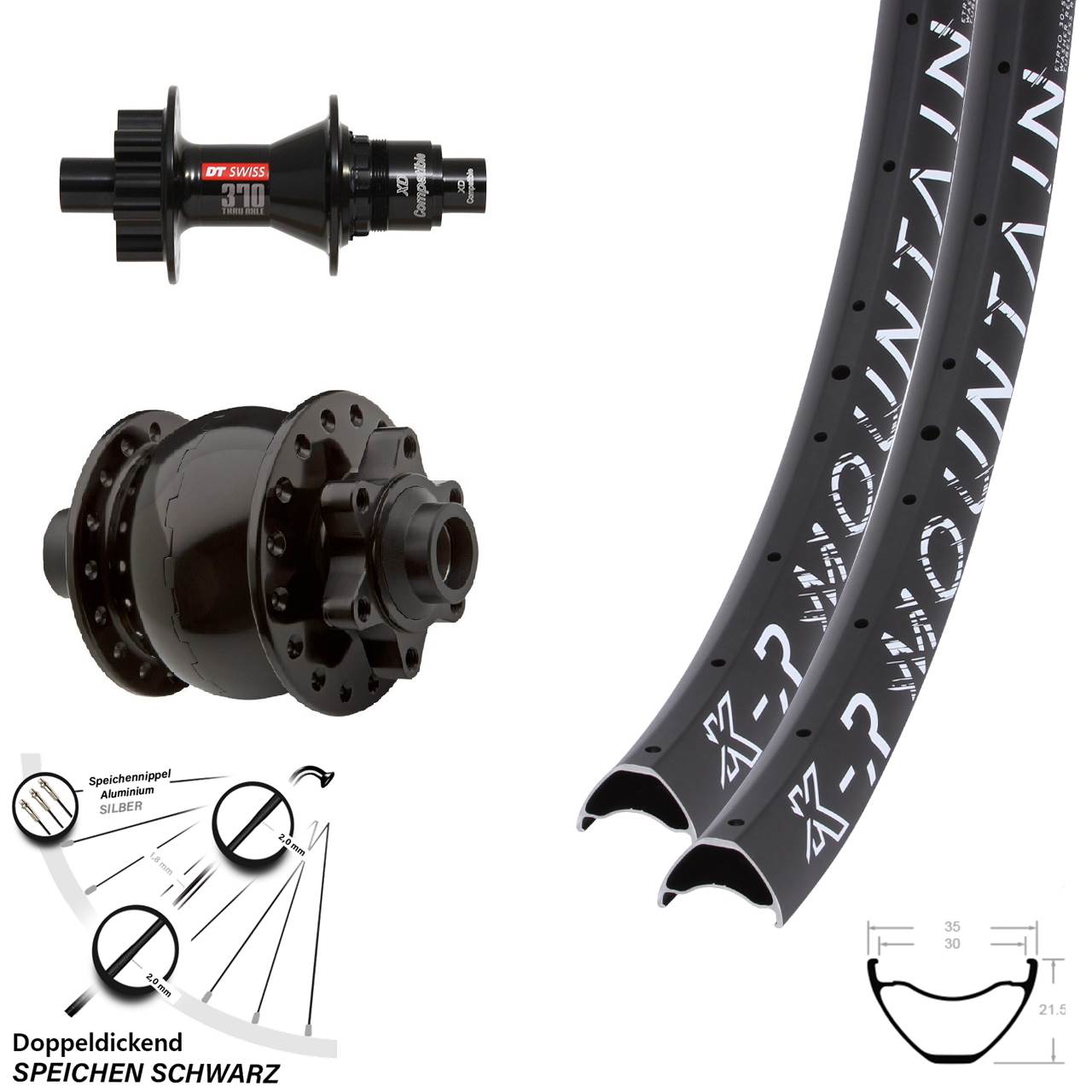 Laufradsatz 29 Zoll KX-R Mountain 6-Loch 15x100/12x142 DT Swiss 370 3P SON 28 XD