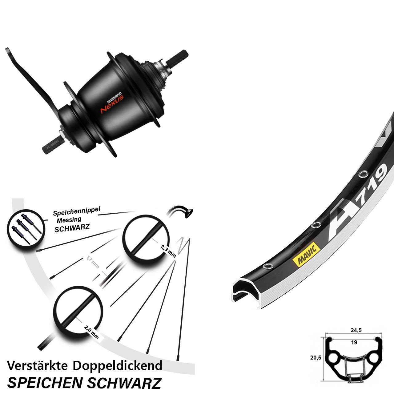 28 Zoll Hinterrad Shimano Nexus SG-C3001 7 Gang Rücktritt Mavic A719