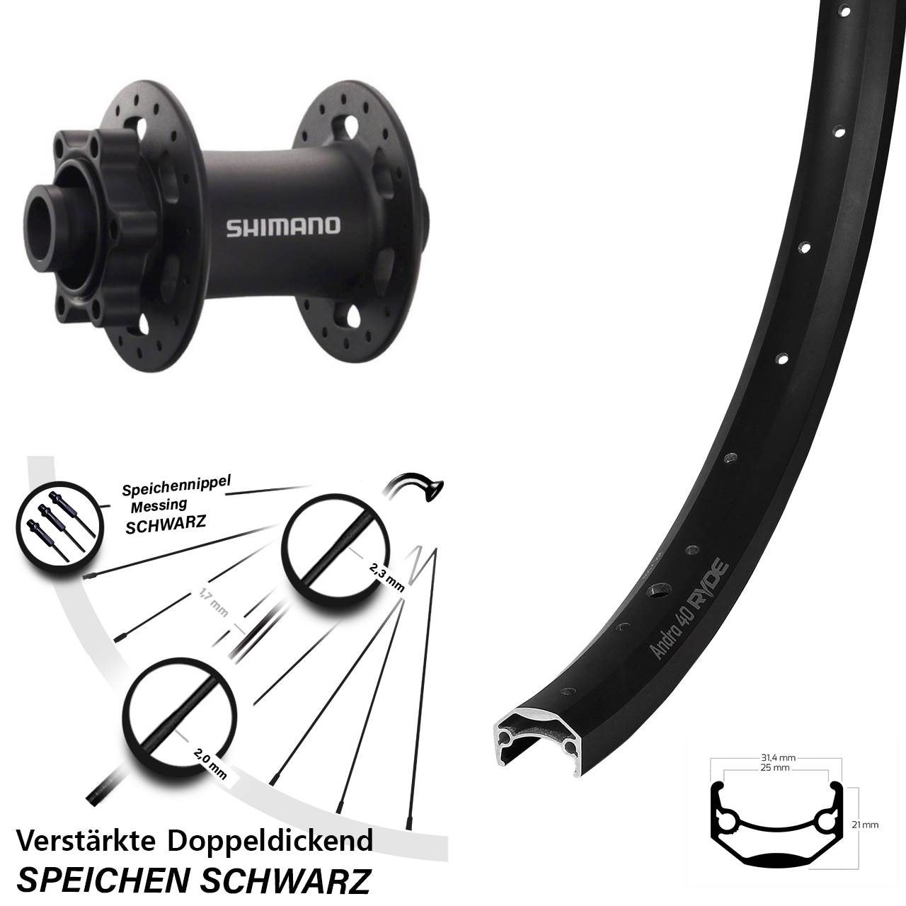 20 Zoll Ryde Andra 40 Shimano Deore XT 6-Loch Vorderrad 15x100