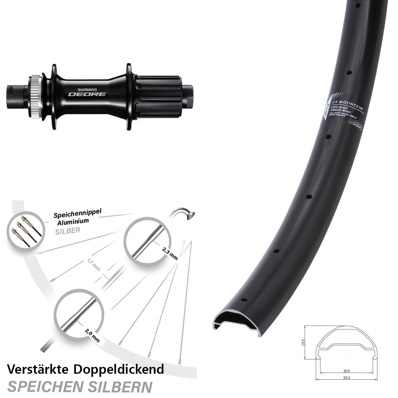 29 Zoll KX Mountain TR Shimano Deore Disc Hinterrad 12x148 8-11 fach HG