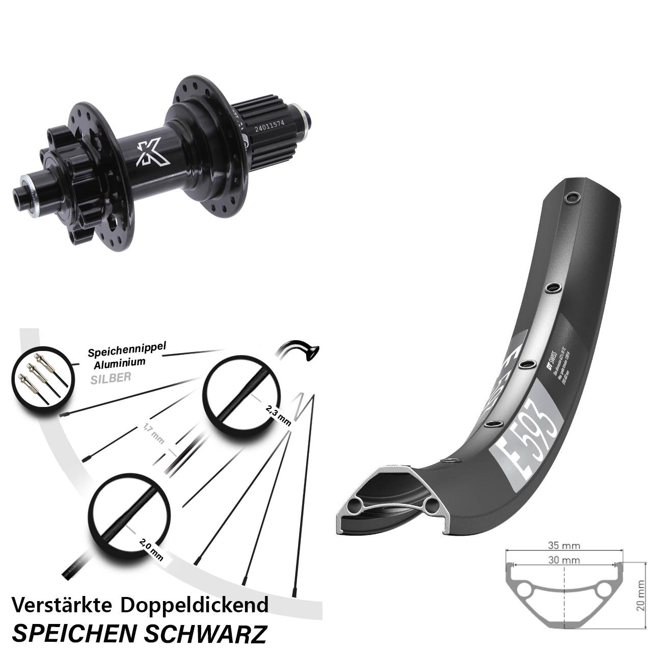 6-Loch Hinterrad 29 Zoll DT Swiss E593 KX-M Shimano Micro Spline QR