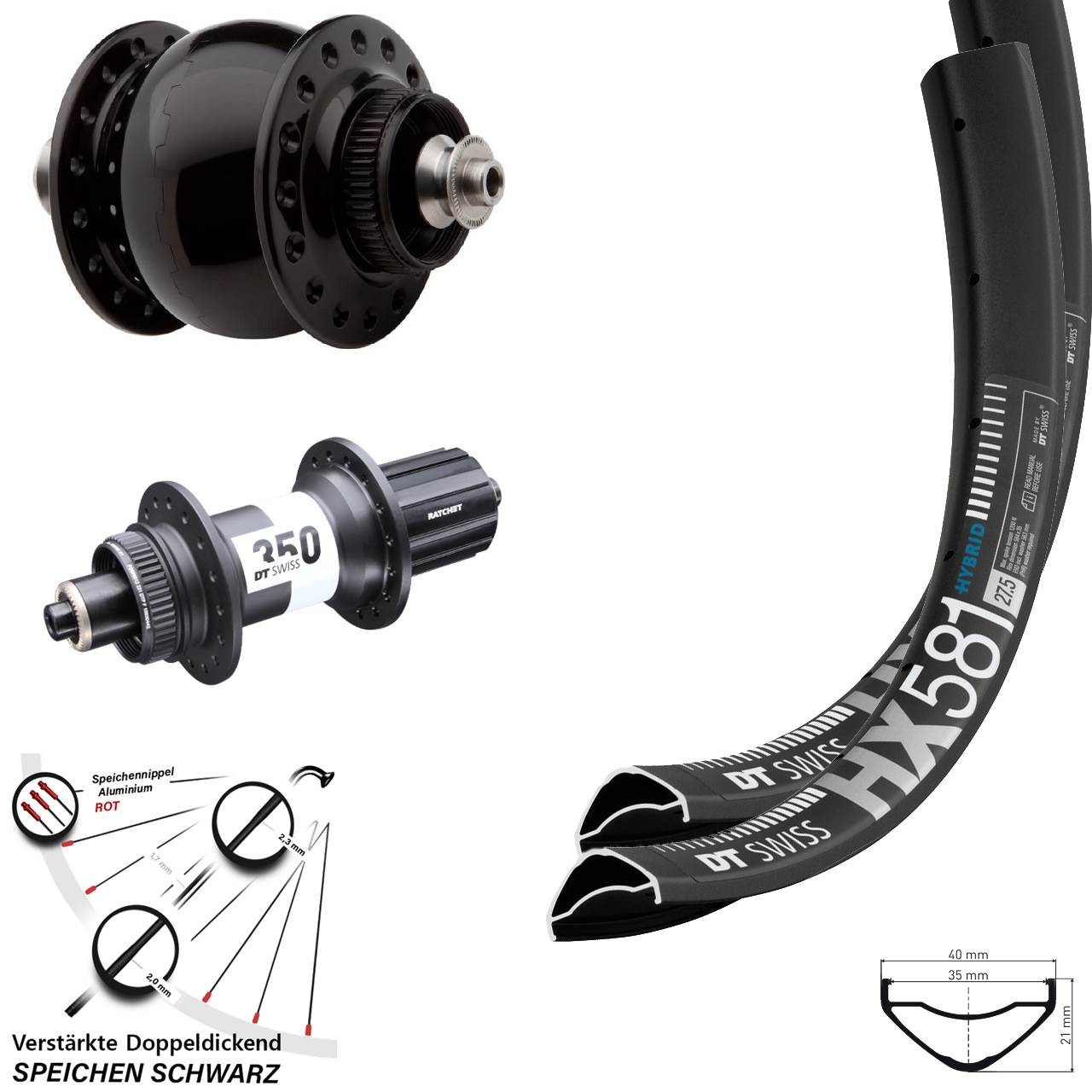 DT Swiss HX581 350 SON 28 27,5 Zoll Laufradsatz Centerlock QR 11-12 fach