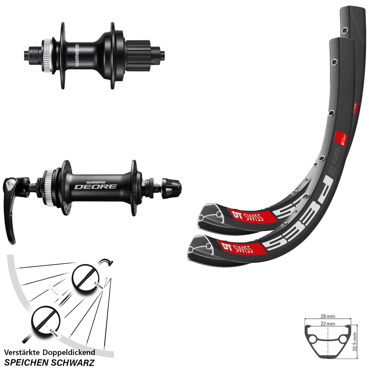DT Swiss 533d Shimano FH-MT500 Shimano HB-M6000 27,5 Zoll Centerlock Laufradsatz QR Shimano Micro Spline