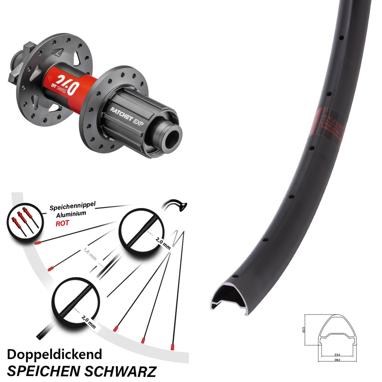6-Loch Hinterrad 28-29 Zoll KX Clue DT Swiss 240 8-11 fach 12x148