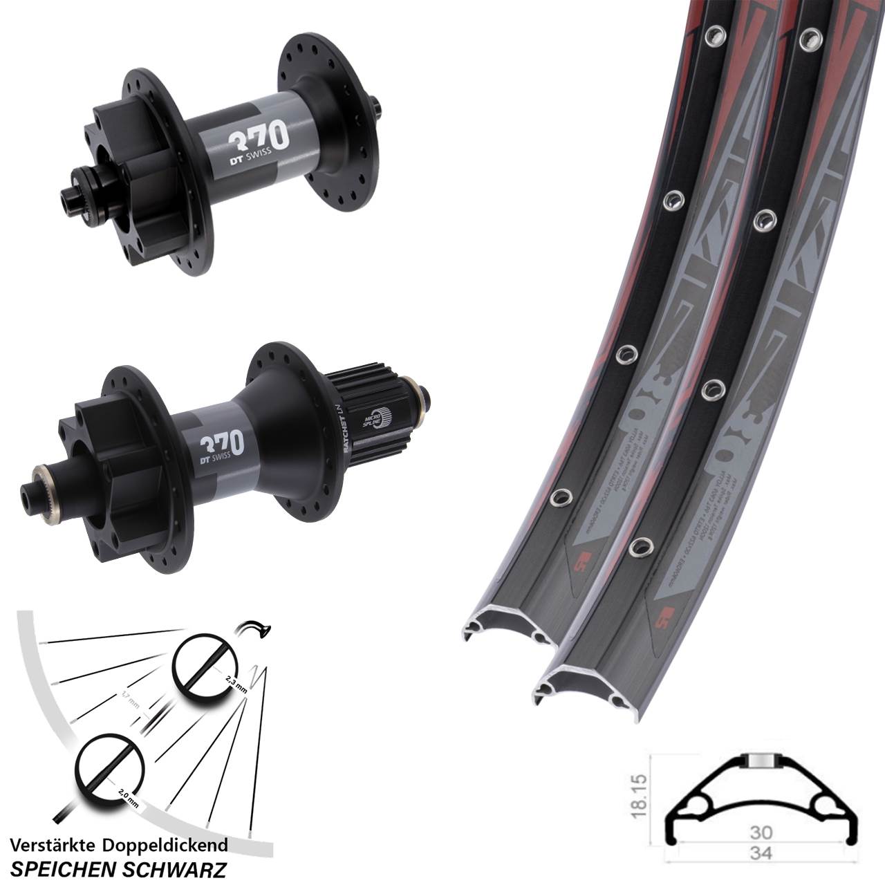 Rodi TRYP 30 DT Swiss 370-370 Hybrid 29 Zoll Laufradsatz 6-Loch QR Micro Spline