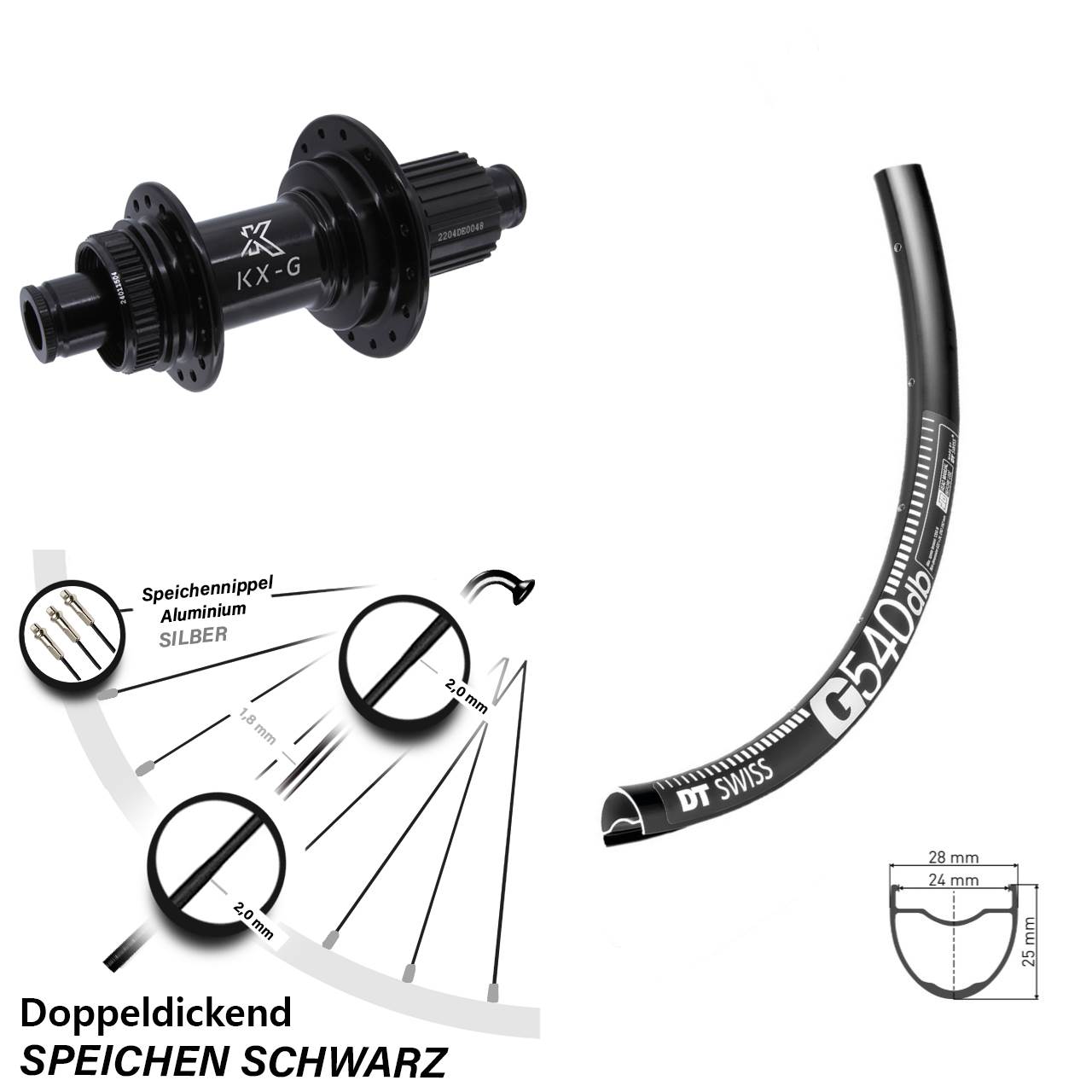 Centerlock Hinterrad 12x142 28-29 Zoll DT Swiss G 540 KX-GS verstärkt Shimano Micro Spline