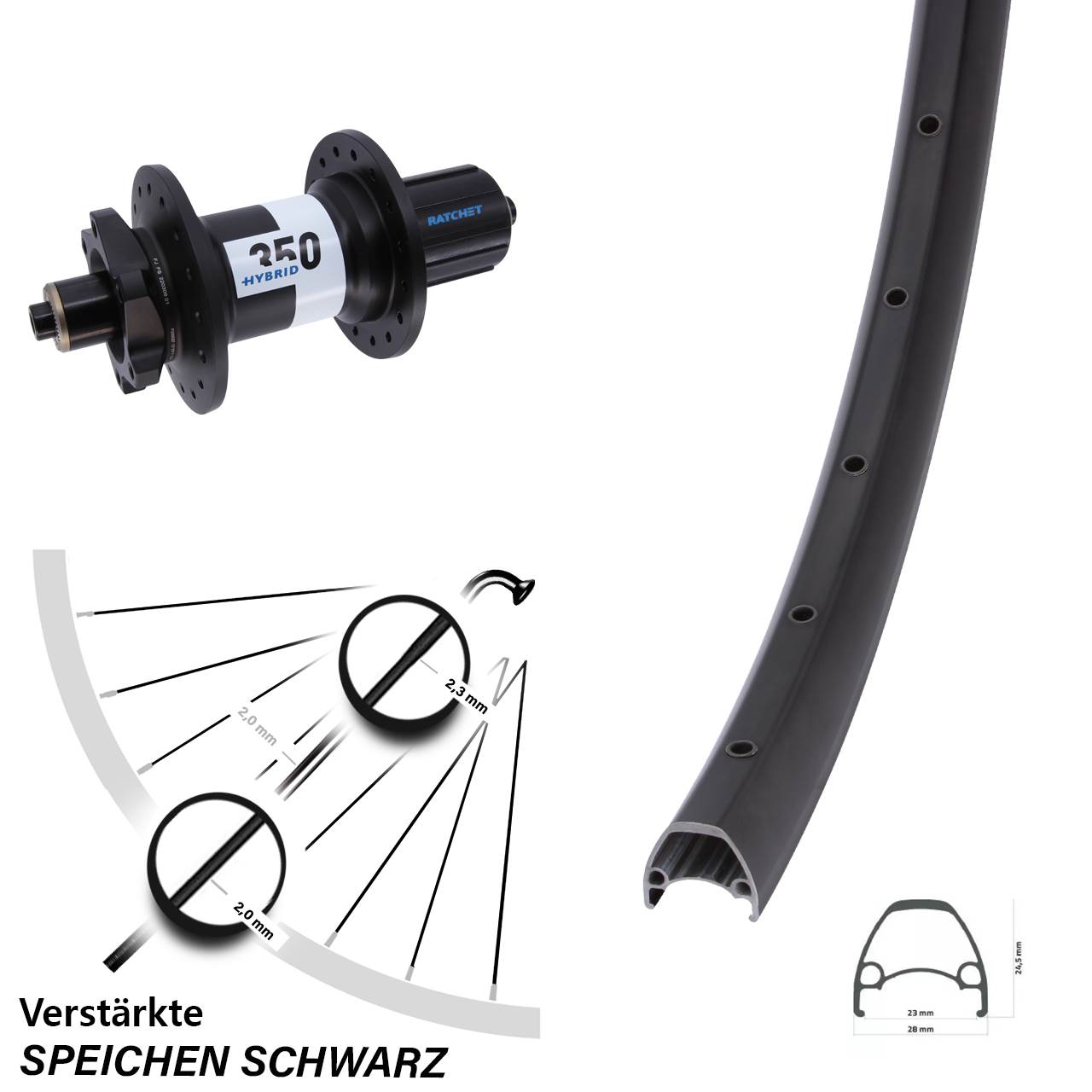 29 Zoll Ambrosio Sport DT Swiss 350 Hybrid Boost 6-Loch Hinterrad QR 8-11 fach HG