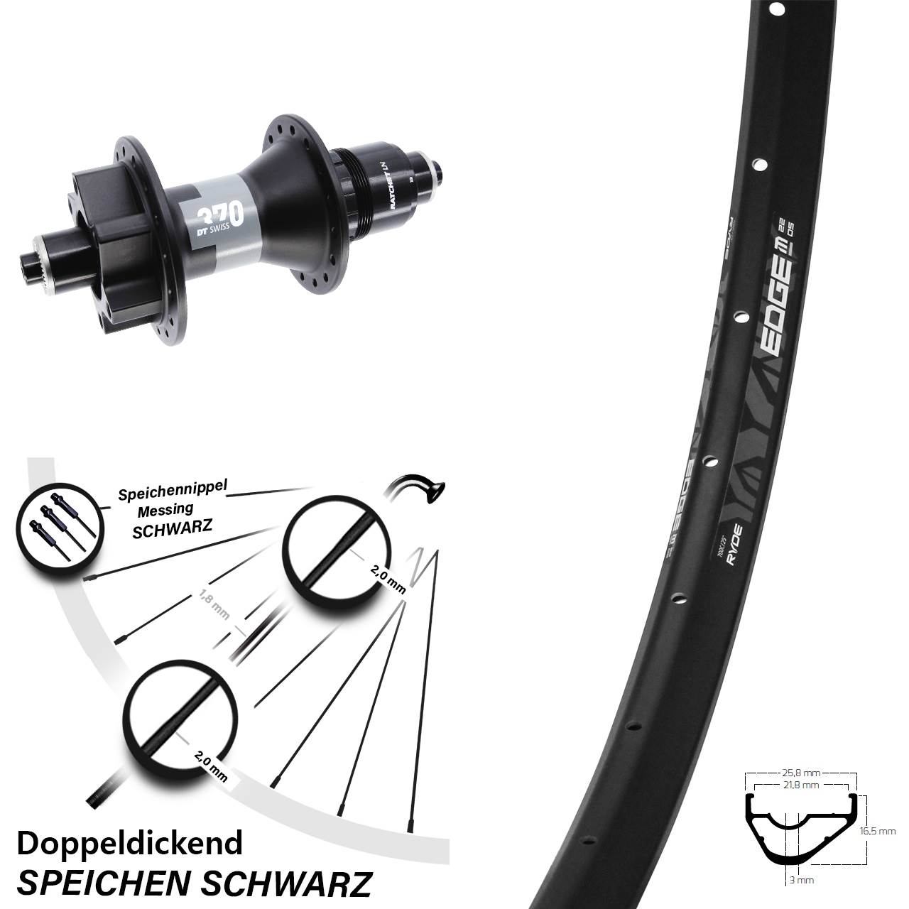 Boost Disc Laufrad QR 29 Zoll Ryde Edge M22 OS DT Swiss 370 XD