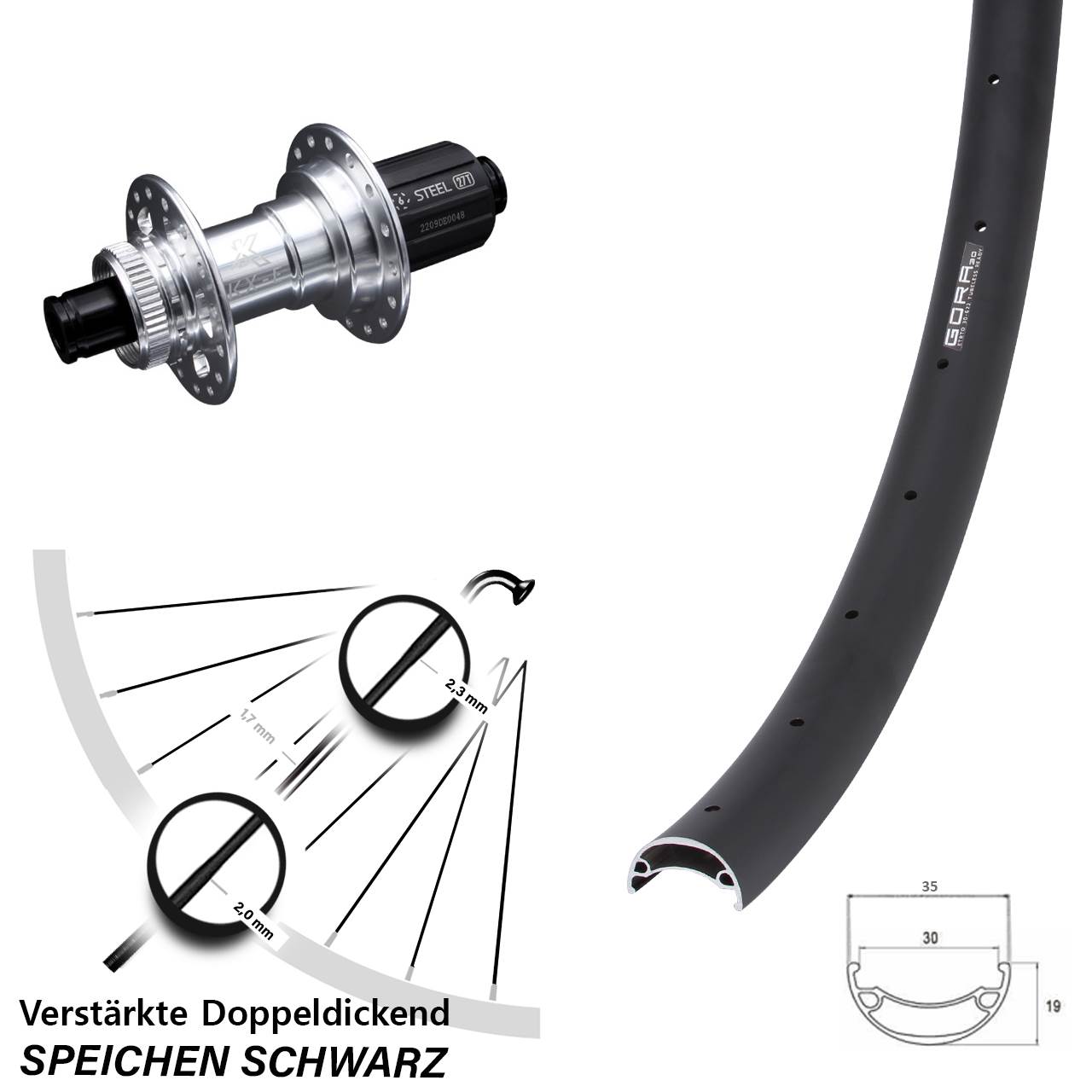 Hinterrad Centerlock 12x142 26 Zoll Gora 30 KX-E Heavy Duty 8-12 fach