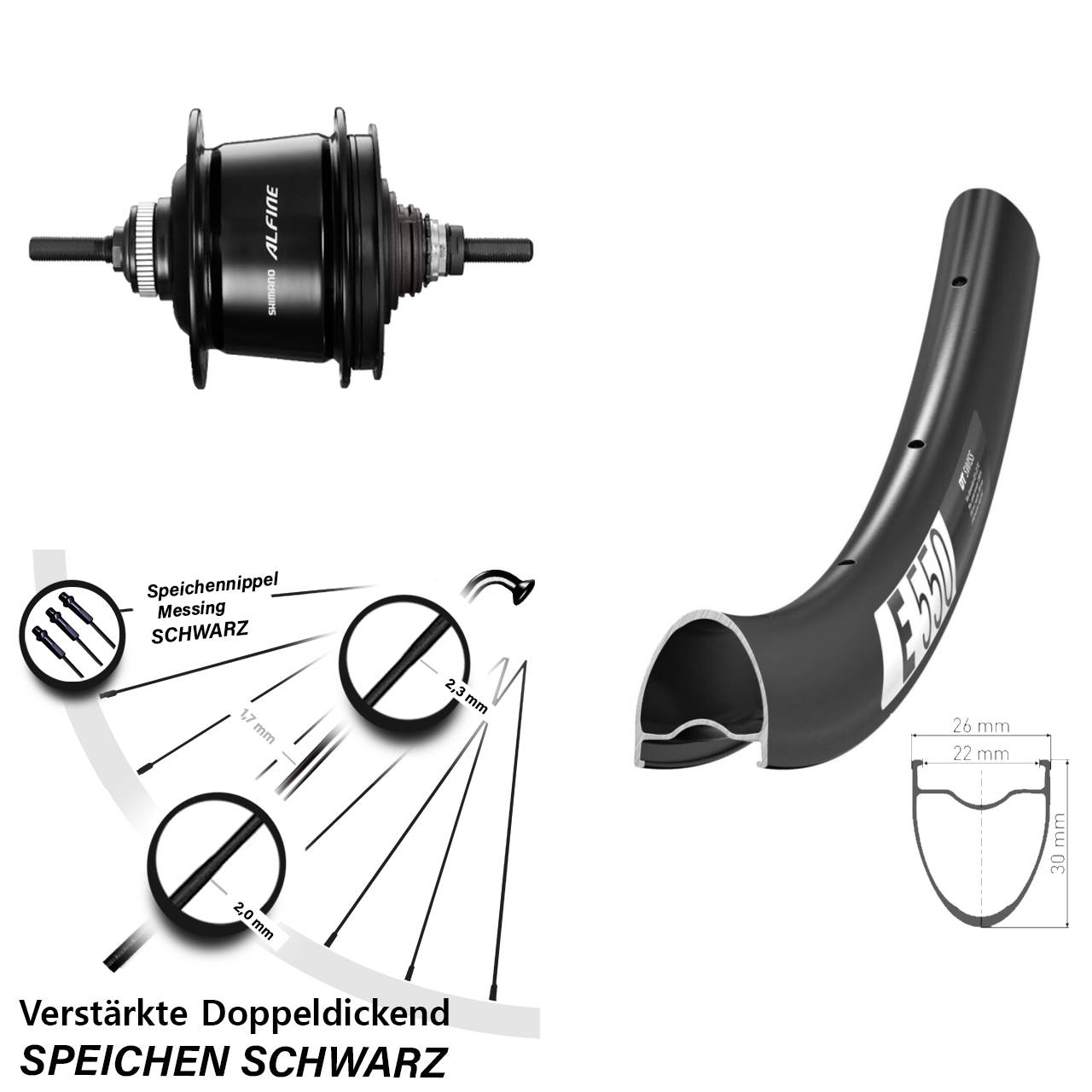 28 Zoll DT Swiss E550 Hinterrad Shimano Alfine 8 Gang