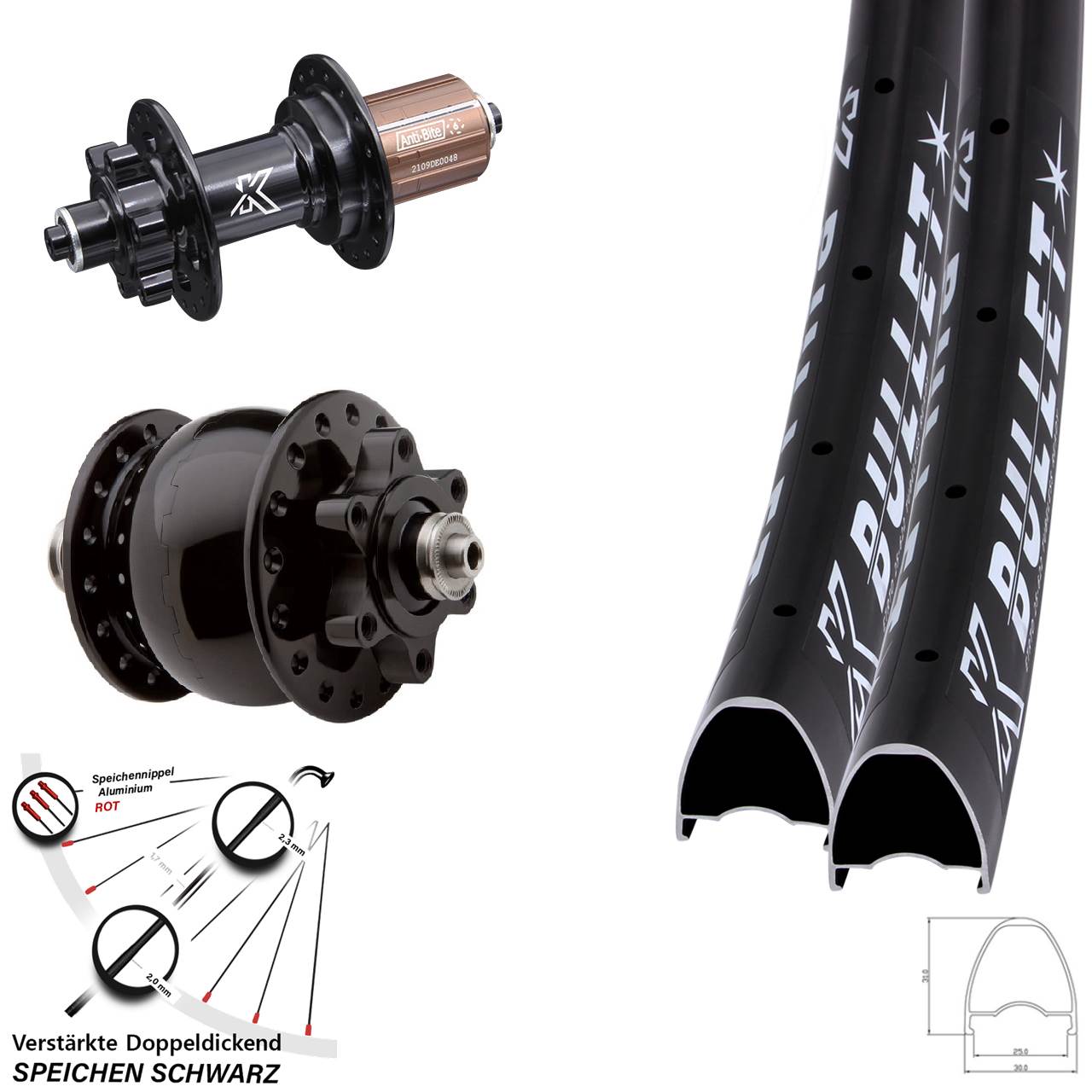 6-Loch Laufradsatz für Schnellspanner 28-29 Zoll KX-M Bullet SON 28 8-12 fach