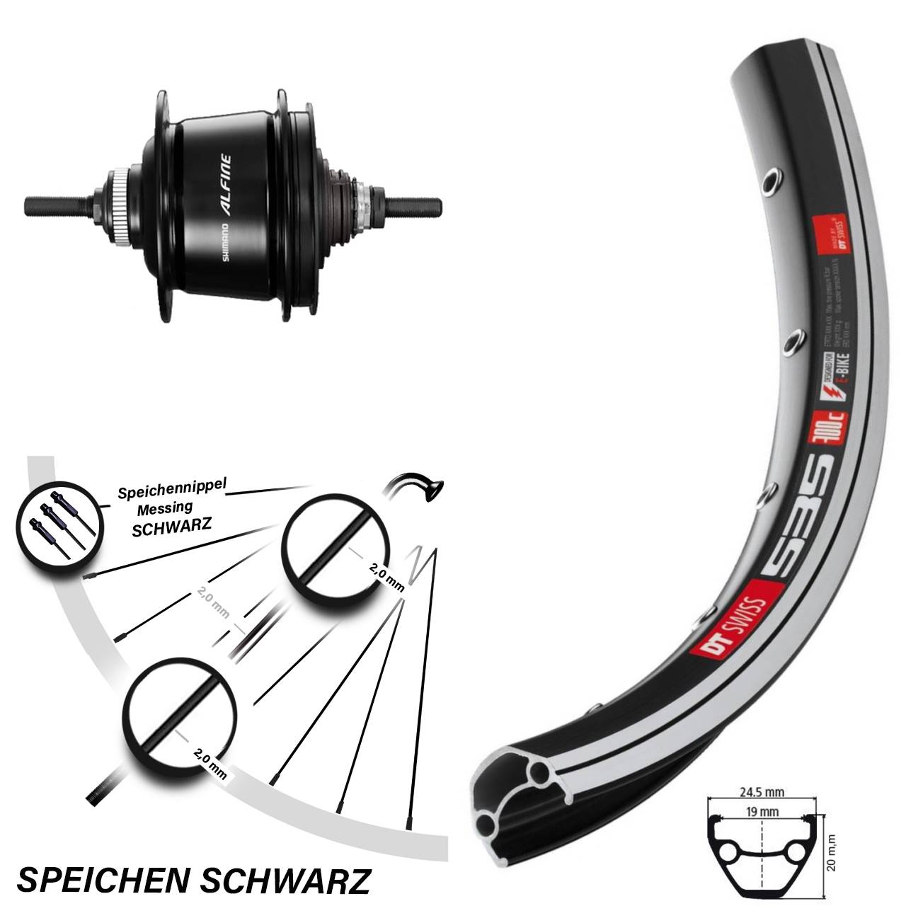 Shimano Alfine 8 Gang DT Swiss 535 Hinterrad 26 Zoll