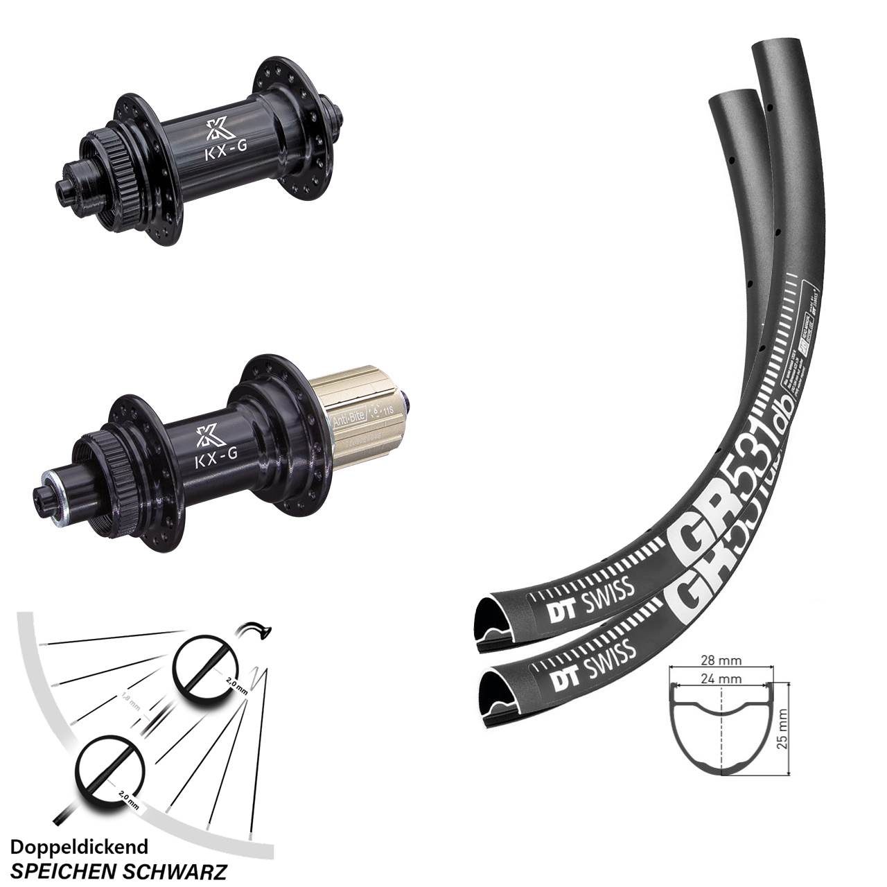 28-29 Zoll Laufradsatz DT Swiss GR 531 DB Disc KX-G Schnellspanner für Shimano 8-11 fach