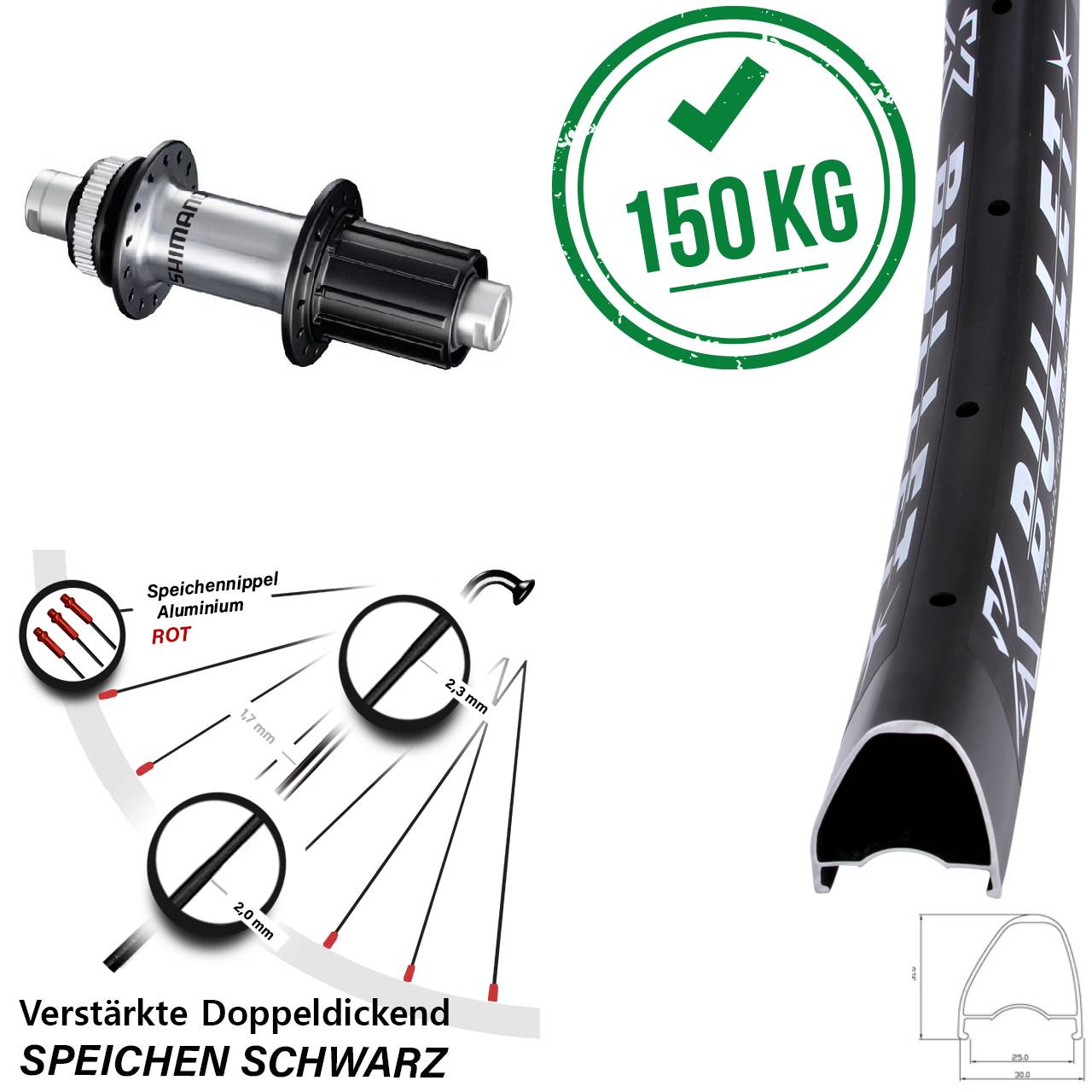 28 Zoll KX Bullet OS Shimano GRX Disc Laufrad 12x142 8-12 fach