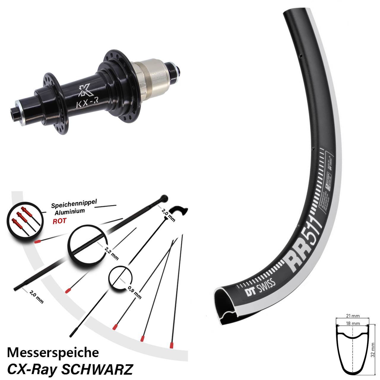 Hinterrad für Schnellspanner 28 Zoll DT Swiss RR511 KX-R XDR 11-12 fach CX-Ray