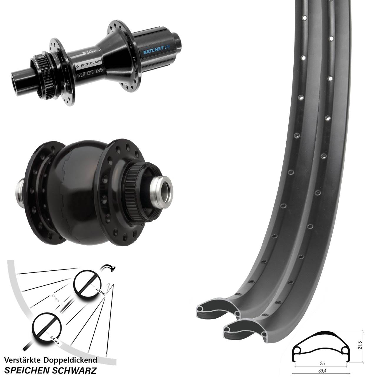 Laufradsatz Disc 27,5 Zoll Ambrosio E35 DT Swiss 370 Hybrid SONdelux 8-11 fach 12x100/142
