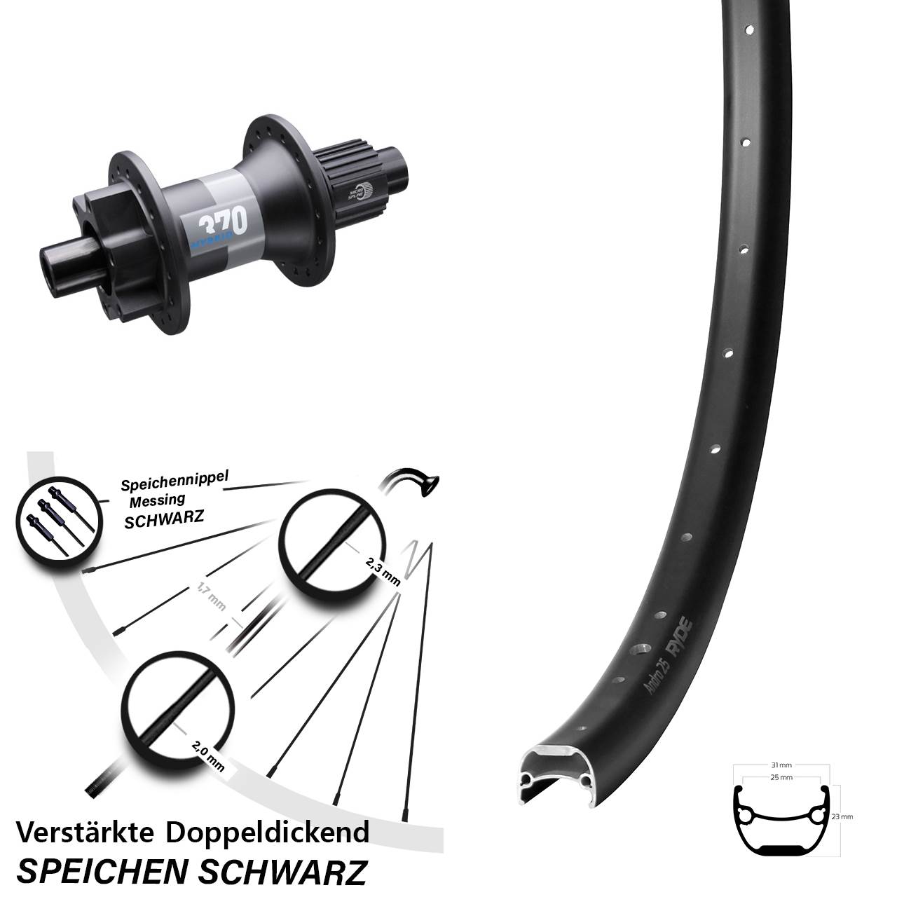 Disc Laufrad 28 Zoll Ryde Andra 25 DT Swiss Hybrid 370 Micro Spline 12x148
