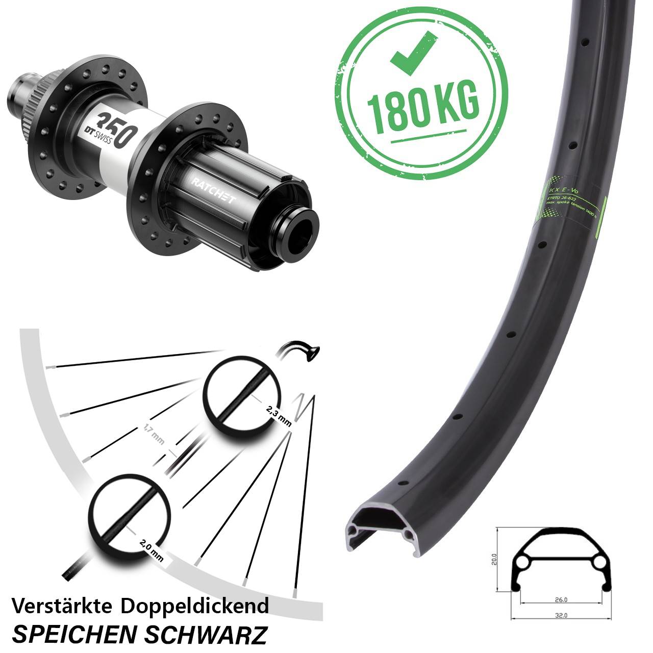 DT Swiss 350 KX Evo Hinterrad 28-29 Zoll 12x142 HG 8-11 fach Centerlock