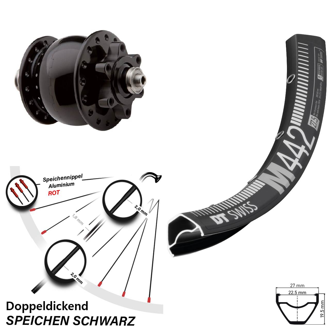 Nabendynamovorderrad 6-Loch 29 Zoll DT Swiss M442 SON 28 für Schnellspanner