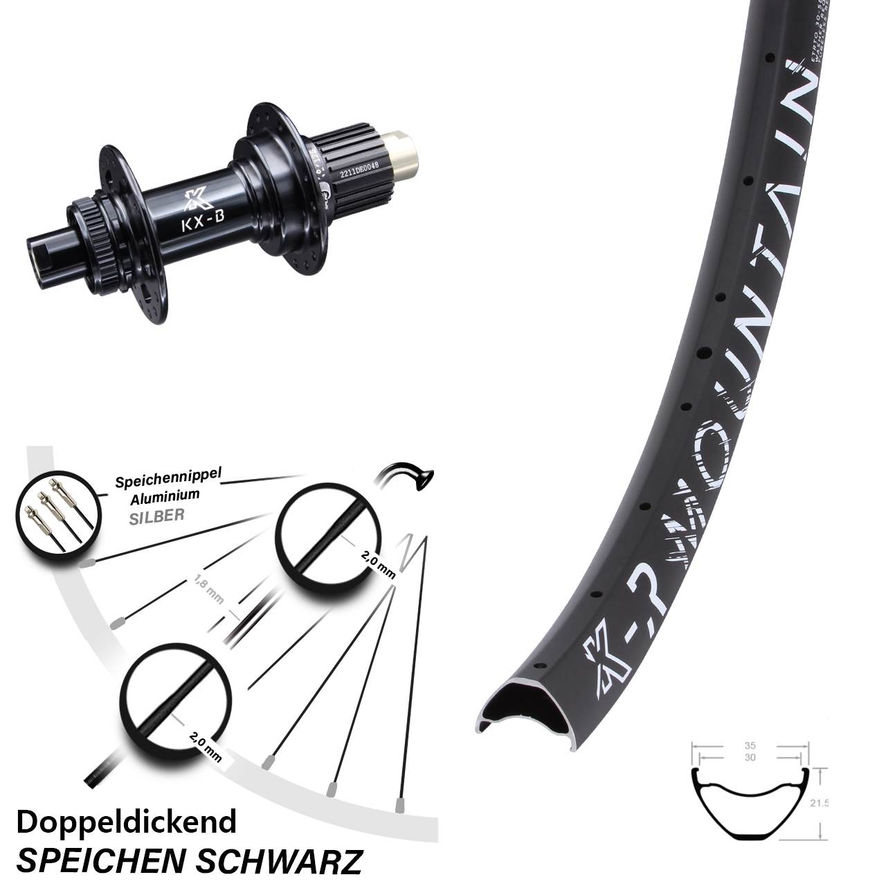 Hinterrad 27,5 Zoll KX-BR Mountain Centerlock Micro Spline 12x148