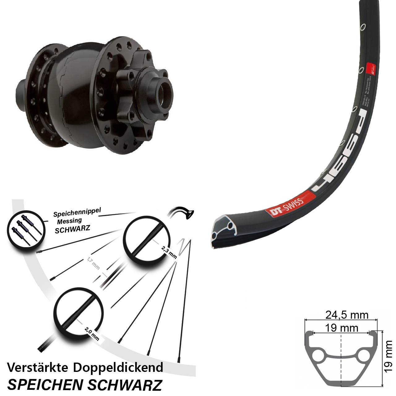 6-Loch Vorderrad mit Nabendynamo 15x100 28-29 Zoll DT Swiss 466 SON 28