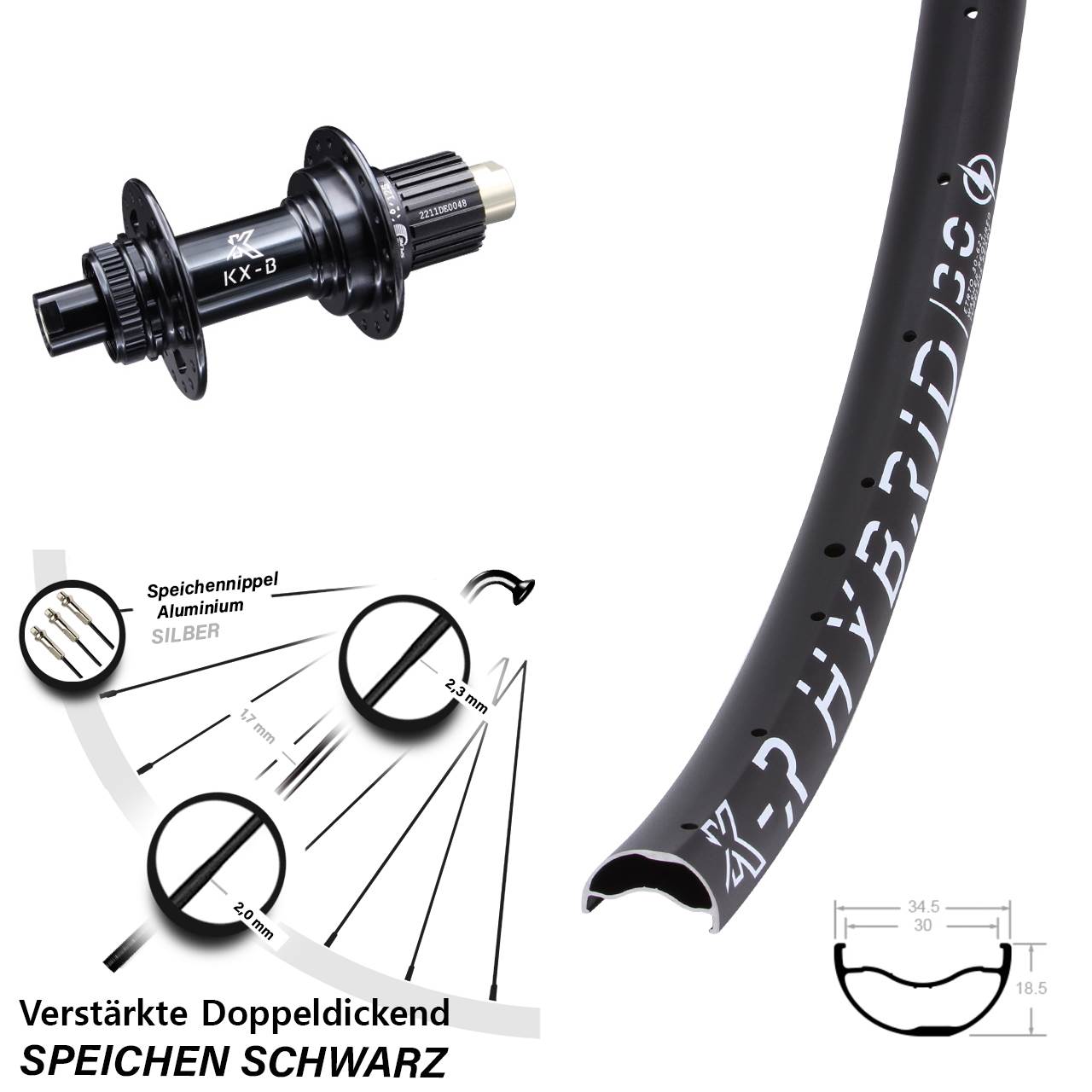 Disc Hinterrad 29 Zoll KX-B-R Hybrid 30 Shimano Micro Spline 12x148 Boost
