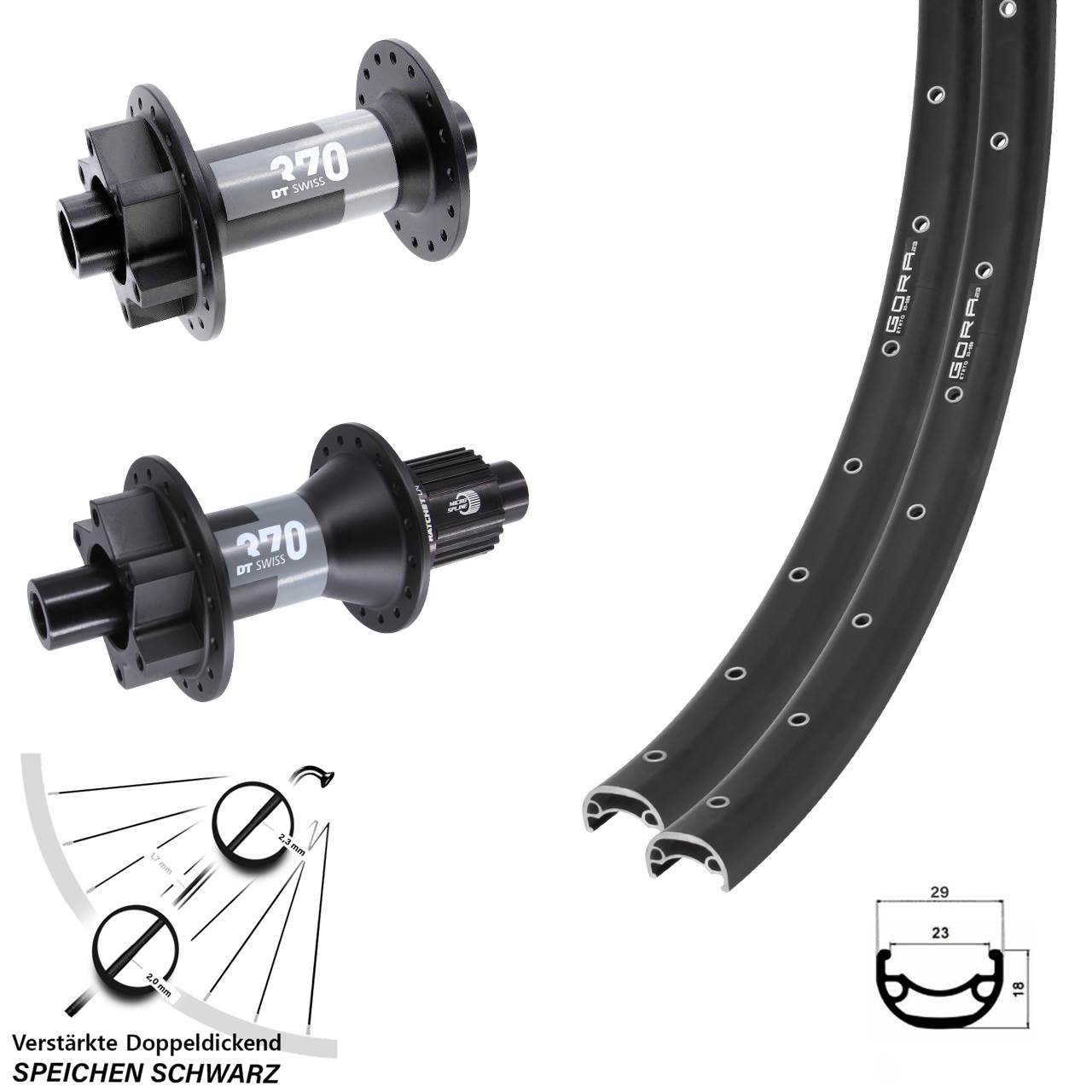 Disc Laufrad-Satz 28 Zoll Gora 23 DT Swiss 370 Shimano Micro Spline 15x110 12x148