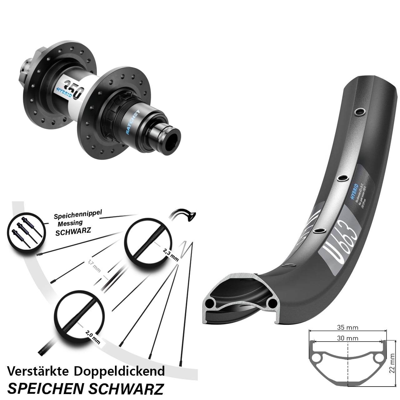 DT Swiss U663-350 Hybrid 27,5 Zoll Disc Laufrad 12x148 SRAM XD