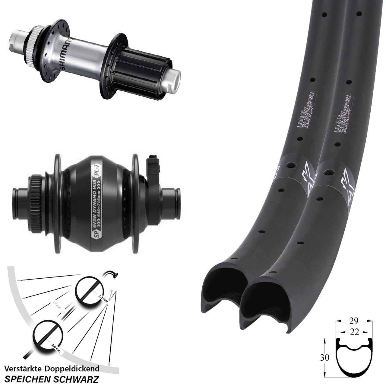KX-RC Gravel Carbon SP PL-7 Shimano FH-RS770 28 Zoll Laufradsatz 12x100/142 8-12 fach HG