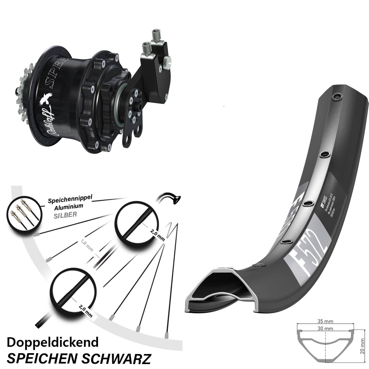 Hinterrad 29 Zoll DT Swiss F 572 Rohloff Speedhub 500/14 CC DB Tandem schwarz