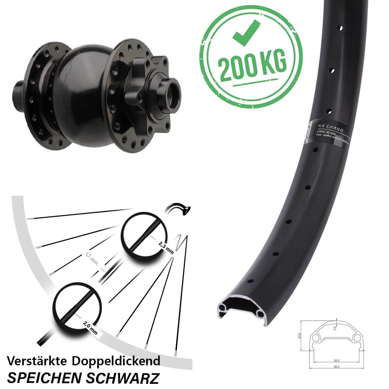 26 Zoll KX Cargo SON 28 Dynamo-Vorderrad 6-Loch 15x110 Boost