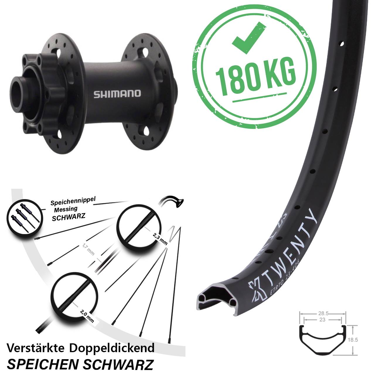 Vorderrad 6-Loch 20 Zoll KX Twenty Shimano Deore XT 15x100