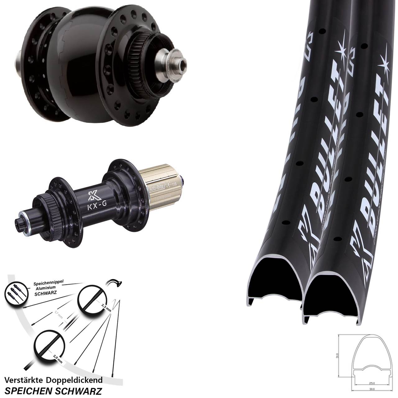Laufradsatz Centerlock für Schnellspanner 29 Zoll KX-G Bullet OS SON delux 8-12 fach