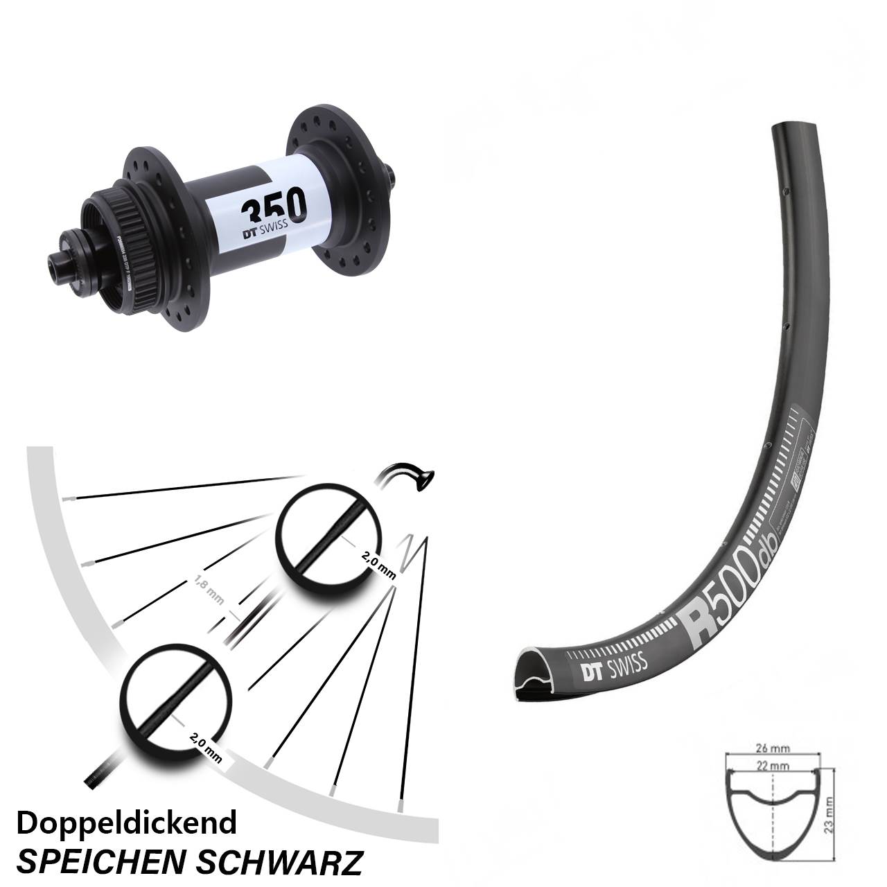 29 Zoll DT Swiss R500-350 Disc Vorderrad QR