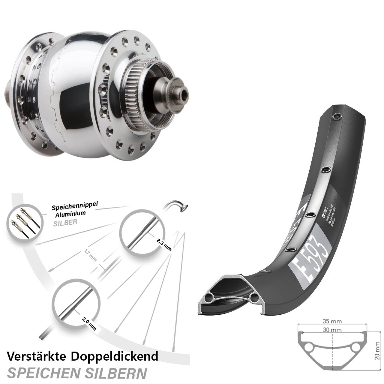 Disc Nabendynamovorderrad 29 Zoll DT Swiss E593 SON delux QR
