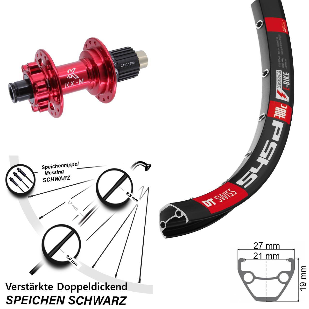 Hinterrad 6-Loch 12x142 26 Zoll DT Swiss 545d KX-M rot Micro Spline