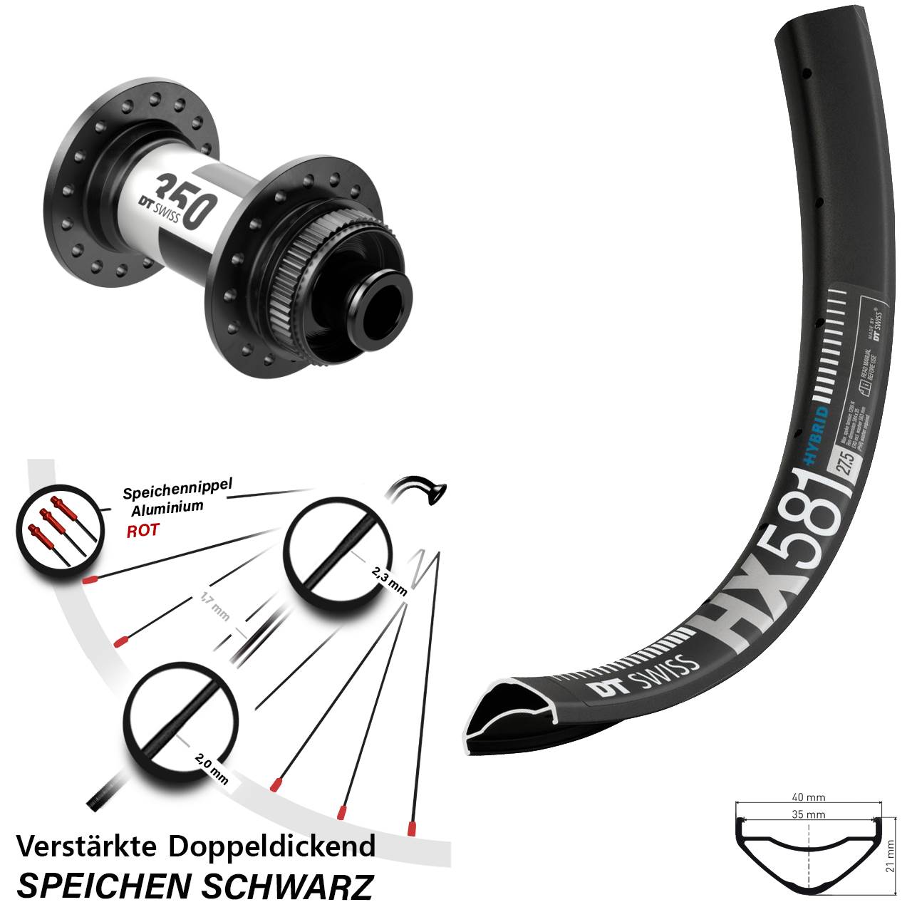 Vorderrad Centerlock 12x100 27,5 Zoll DT Swiss HX 581 DT Swiss 350 Road