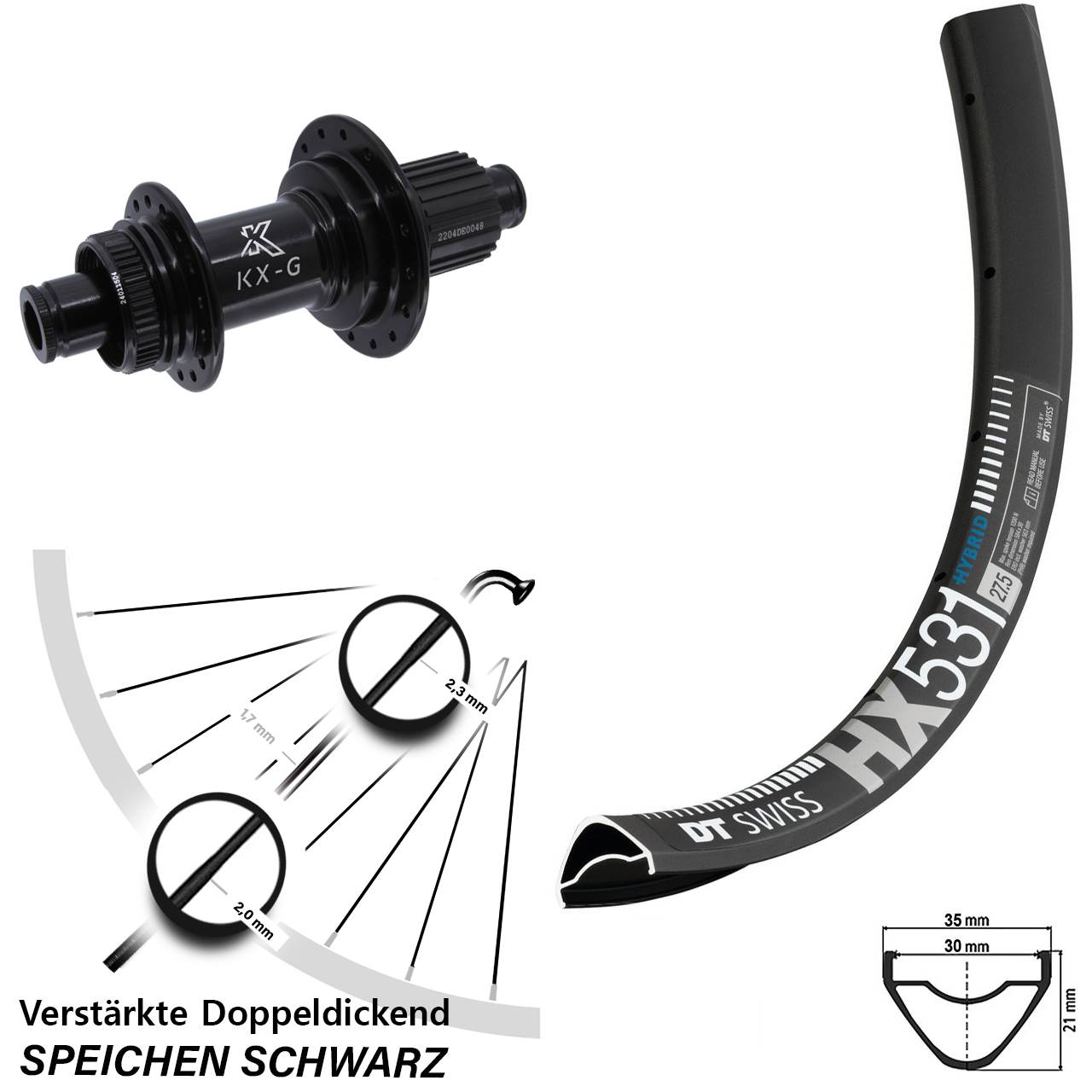 Hinterrad Centerlock 27,5 Zoll DT Swiss HX531 KX-GS Heavy Duty Shimano Micro Spline 12x142