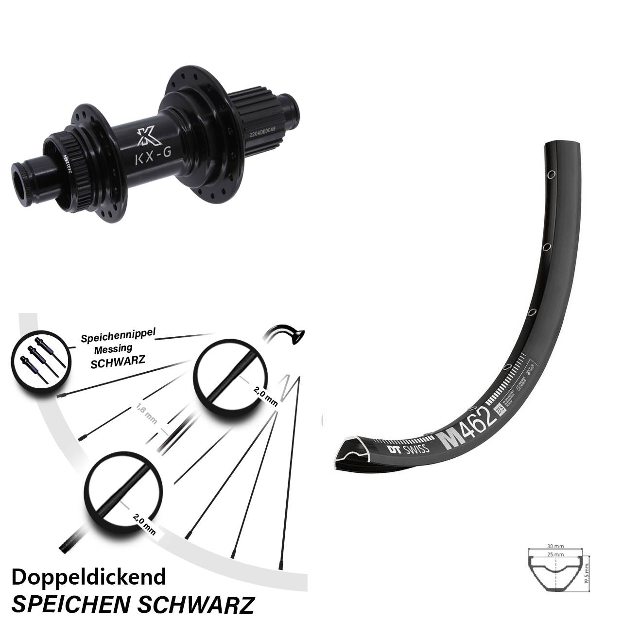 27,5 Zoll DT Swiss M 462 Hinterrad KX-GS Micro Spline 12x142