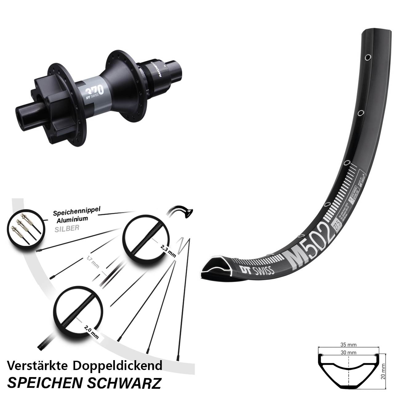 29 Zoll DT Swiss M502-370 Disc Hinterrad 12x142 XD