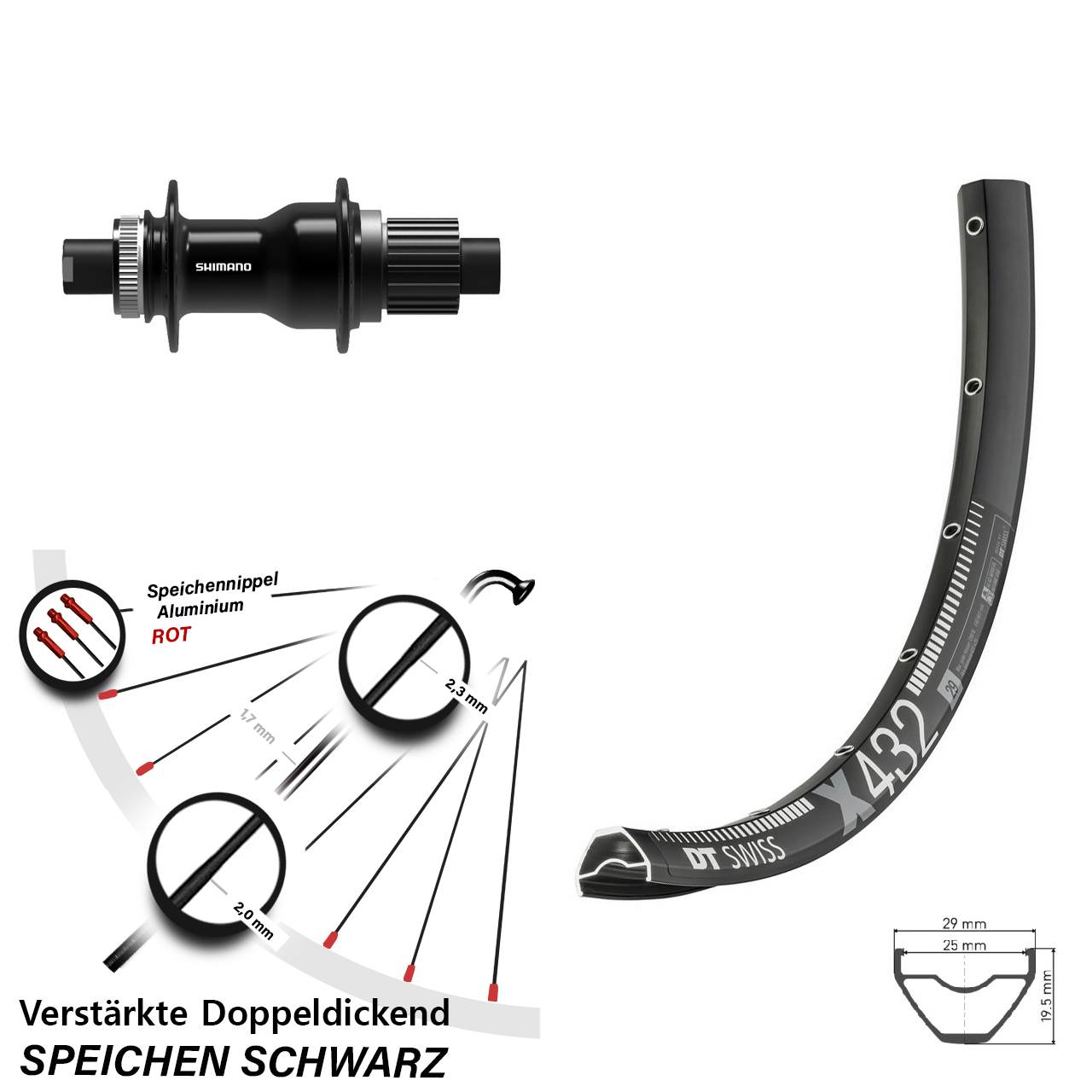 DT Swiss X432 Shimano TC500 Boost 29 Zoll Disc Hinterrad Micro Spline