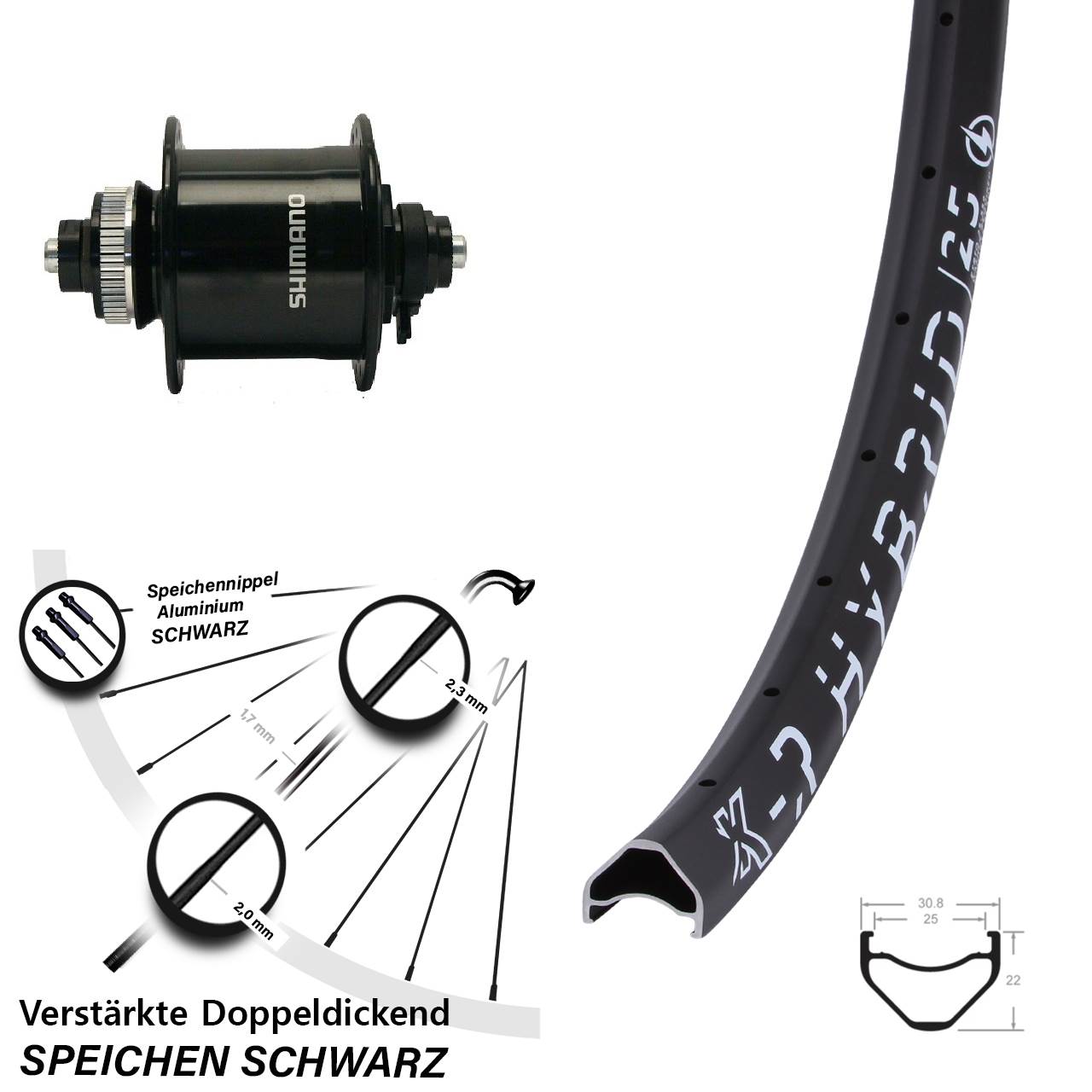 Vorderes Laufrad 28-29 Zoll KX-R Hybrid 25 Shimano DH-UR700-3D Centerlock