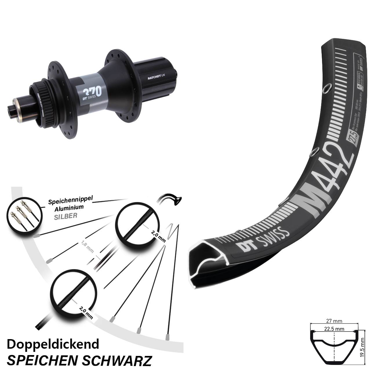 Hinterrad Centerlock 29 Zoll DT Swiss M 442-370 8-12 fach HG für Schnellspanner
