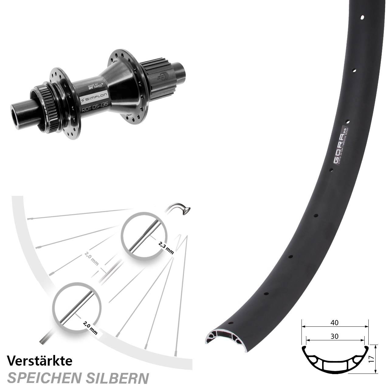 Centerlock Hinterrad 27,5 Zoll Gora 35 DT Swiss 370 Hybrid Shimano Micro Spline 12x142